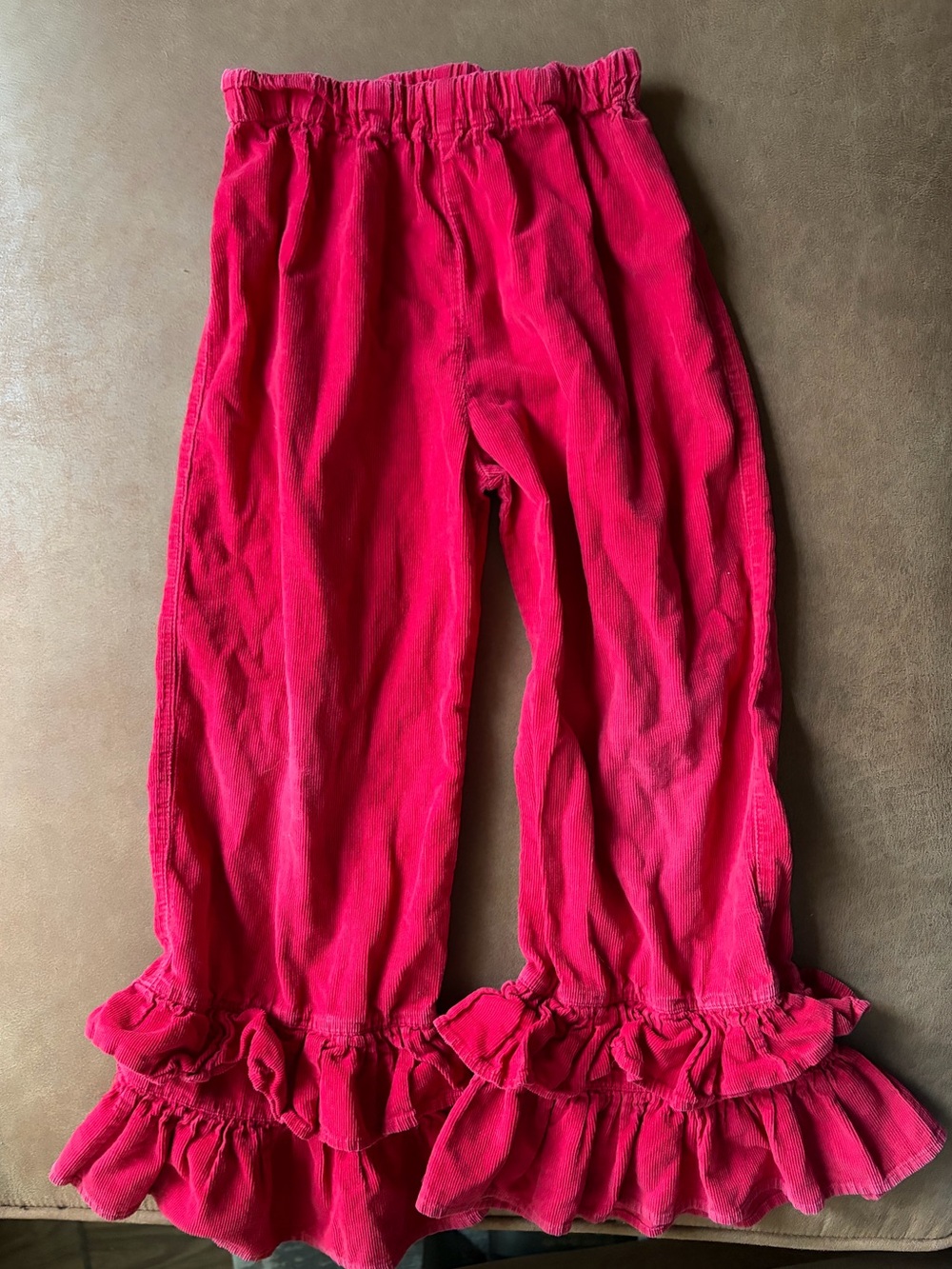 Vintage Smocked Girls' Red Corduroy Ruffle Pants – Size 6-8